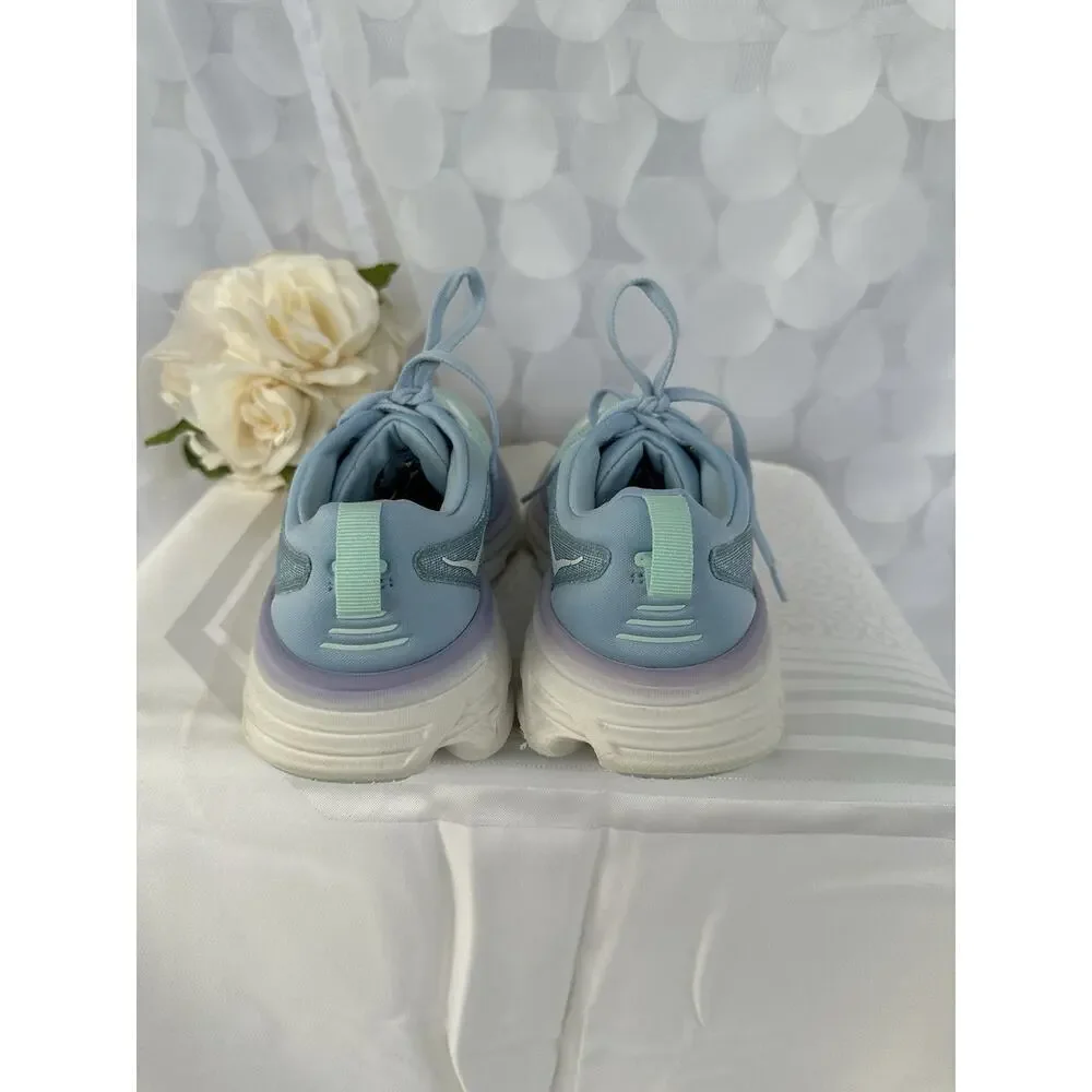 Hoka One One Womens 7.5 Bondi 8 Blue Lavender Casual Athletic Sneakers CLEANED